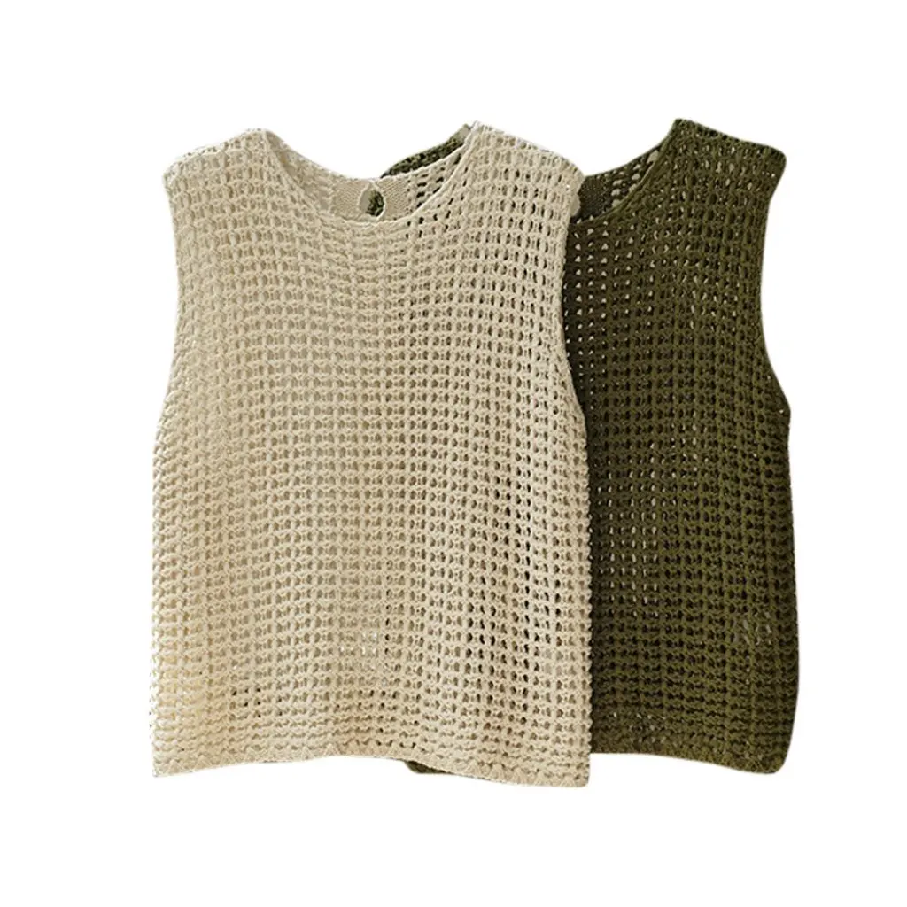 

Женский модный полый вязаный жилет Louvre ранней осени Dongdaemun, повседневный дышащий топ без рукавов в корейском стиле