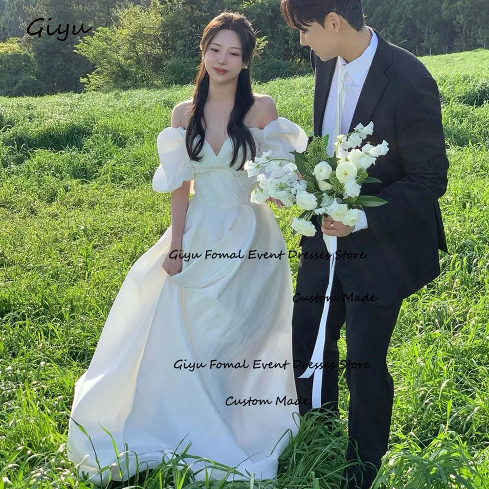 

Giyu Simple A-Line Korea Wedding Dress Photoshoot V-Neck Floor-length 웨딩드레스 Vestidos Novias Boda Evening Gown Dress