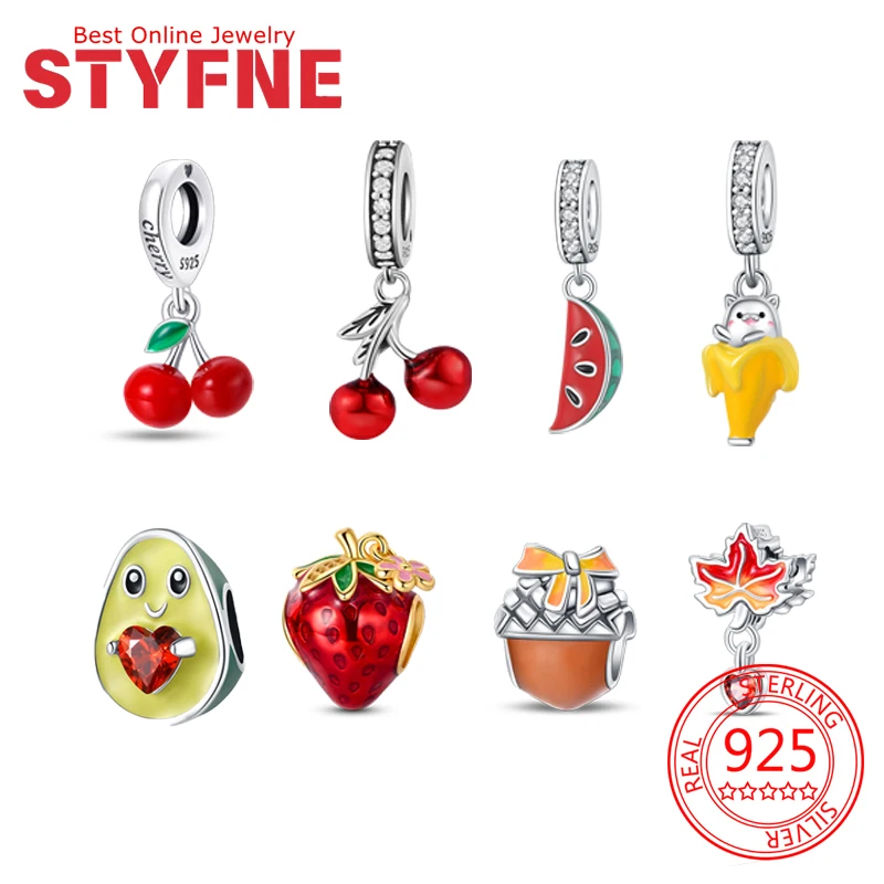 

Original Charms 925 Silver Fruit Series Banana Watermelon Cherry Strawberry Beads Pendant Fit Bracelet Fine Jewelry Gifts Making