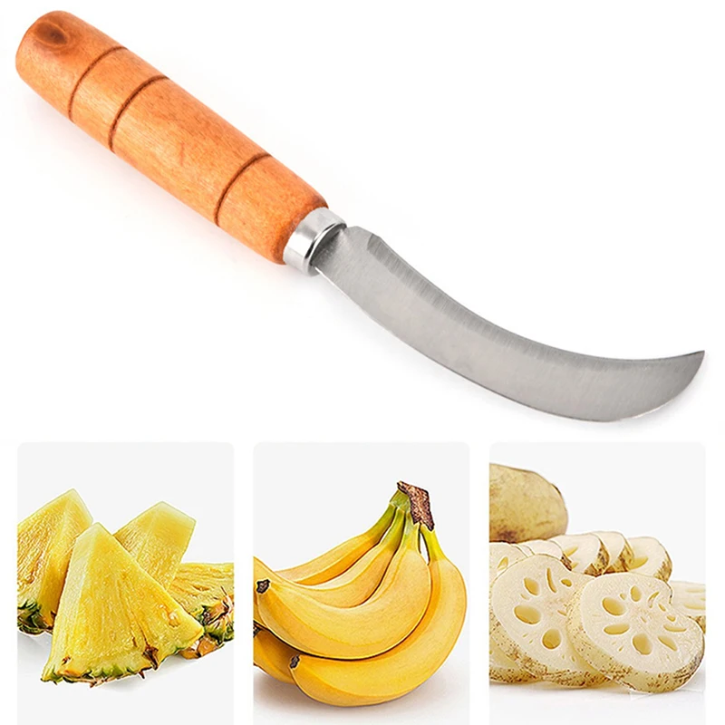 

1PC Stainless Steel Pineapple Knife Vegetable Fruit Peeler Wooden Handle Cutter