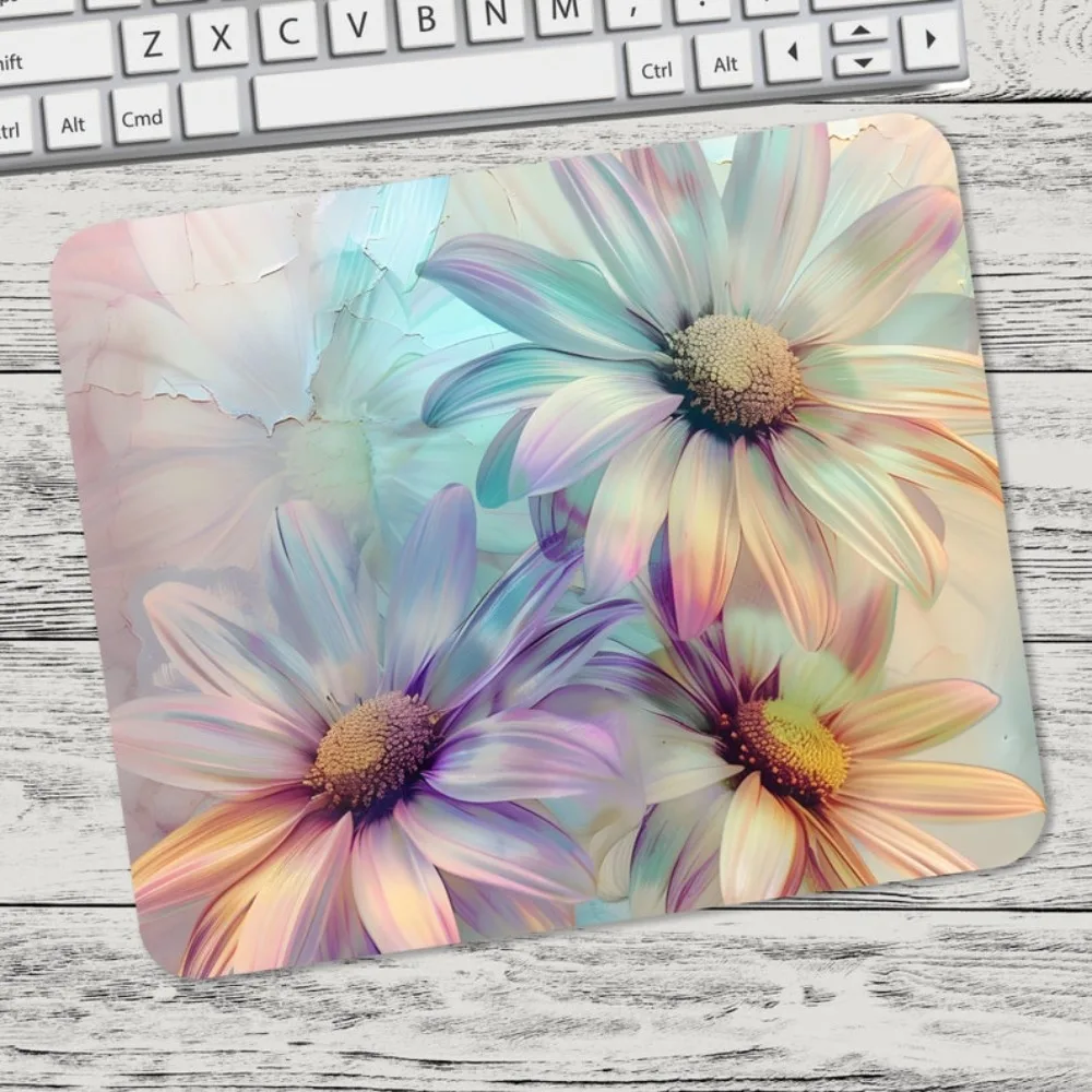 

Mousepad with colorful Daisy flower design is small and suitable for gamer and home use. It is a high-quality computer accessory