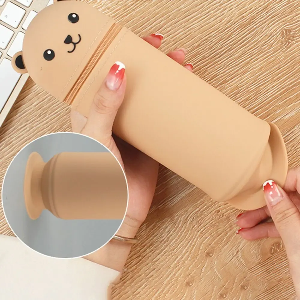 لطيف الحيوان الكرتون الدب مقلمة سيليكون الإبداعية قلم رصاص الحقيبة الوقوف قابل للسحب صندوق أدوات مكتب هدايا الأطفال