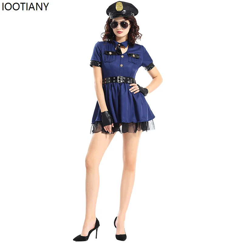 

Halloween Sexy Policewoman Cosplay Costume Blue Nightclub Dance Game Dresses Carnival Party Uniform Summer Police Dress Up New