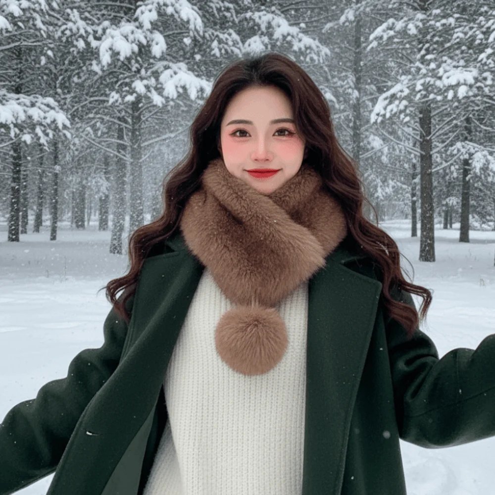 Double Sided Magnetic Fur Scarf Thick Ultra Soft Winter Pom Scarf Skin Friendly Lightweight Fluffy Collar Wrap Shopping Outfits