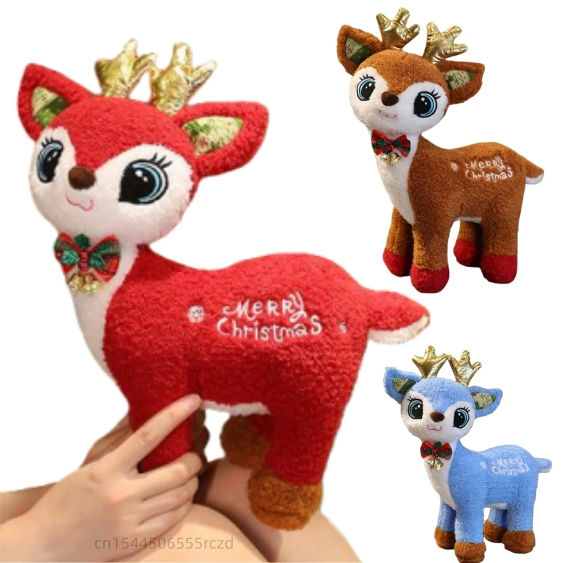 Muñeco de peluche de alce de Navidad para niños y niñas, juguete de peluche de ciervo de pie, almohada de 6 colores, decoración del hogar, 2024