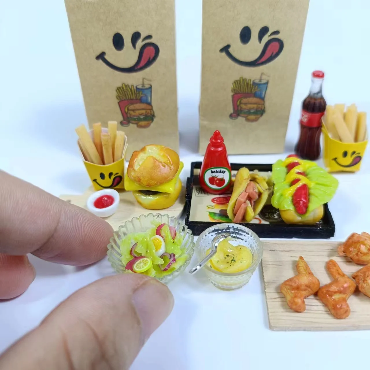 New 1/6 Dollhouse Miniature Hamburger salad French fries Fried chicken Fast Food Model Toys for Barbies blyth ob11 Accessories