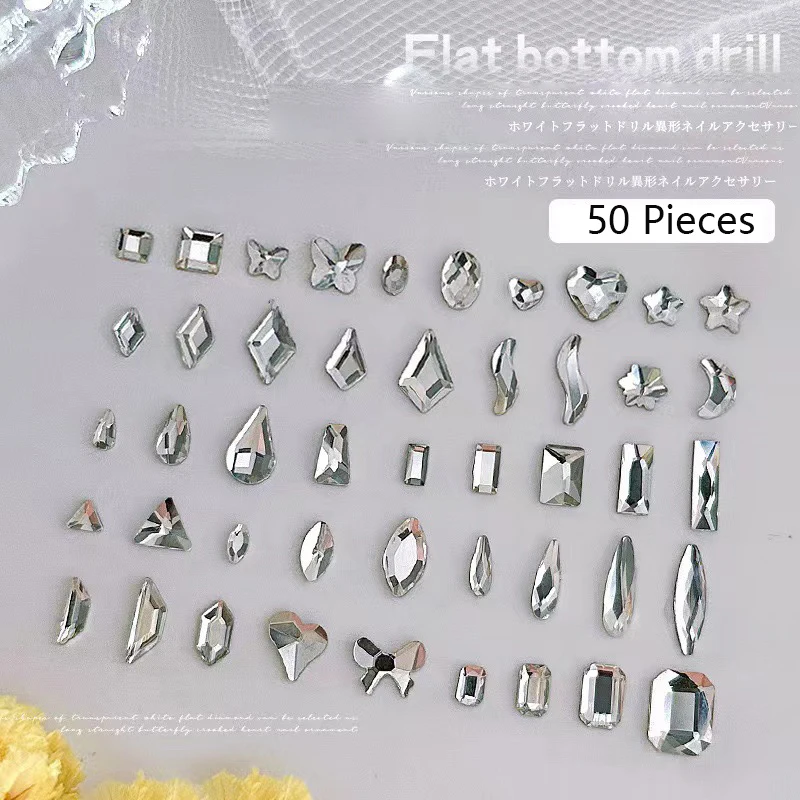 اشترِ بكميات كبيرة، ادفع رسوم شحن واحدة 50 قطعة/عبوة بأحجام مختلفة من أحجار الراين لإكسسوارات أظافر الأظافر