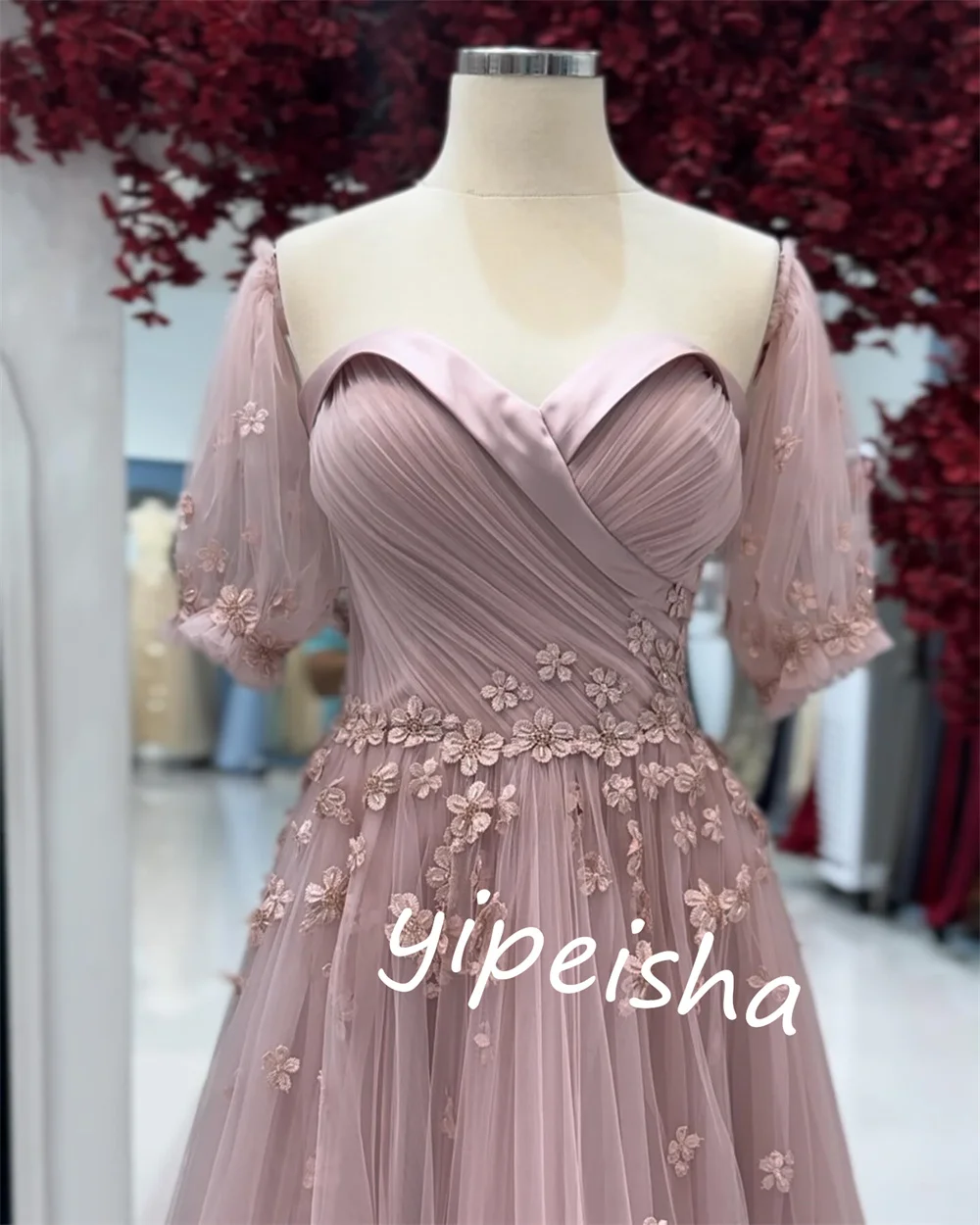 Tulle Applique gaun Natal bentuk A, gaun acara menawan untuk Natal