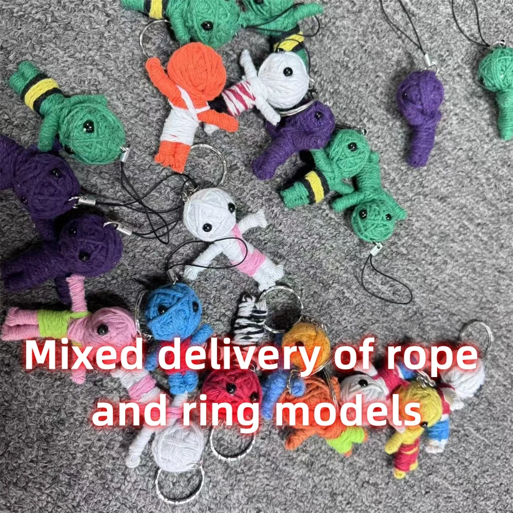 100pcs Cute Cursed Voodoo Doll Keychain Mini Knitting Pattern Halloween Gift Accessory Home Outdoor Toy Horror Thai Cursed Dolls