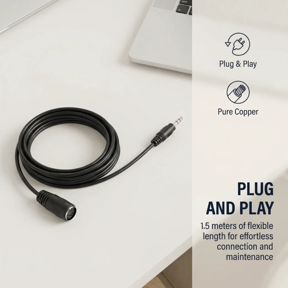 Professional DIN 5 Pin to 3.5mm Cable Flexible Plug and Play DIN 5Pin Female to 3.5mm Male Pure Copper Core 4.9ft