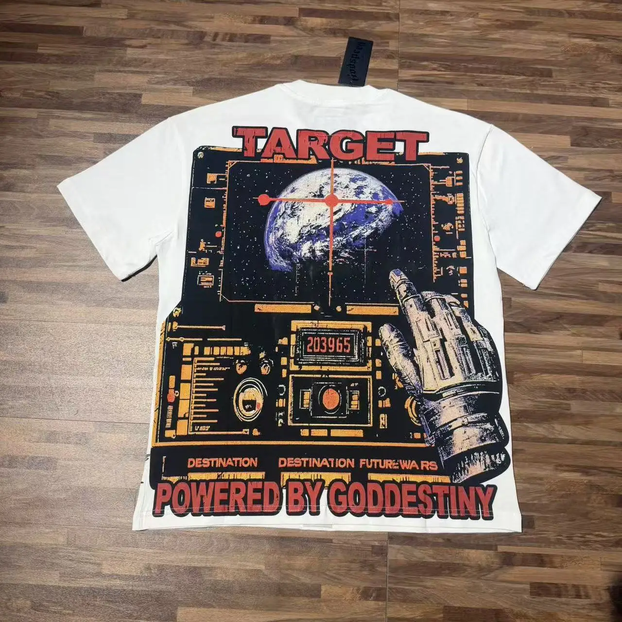 Godspeed Retro Robot Warrior Print Cotton T-Shirt round Neck Short Sleeve Casual Streetwear for Youth Unisex Non-ironed