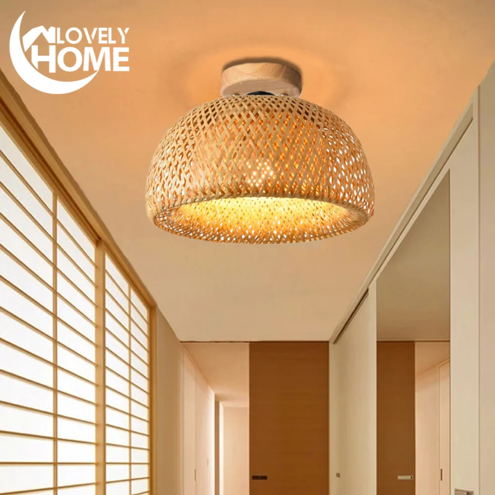 

Modern Simple Bamboo Ceiling Lights Chinese Style Hand Woven E27 Cover Lamps for Living Room Dining Room Lighting Home Deco