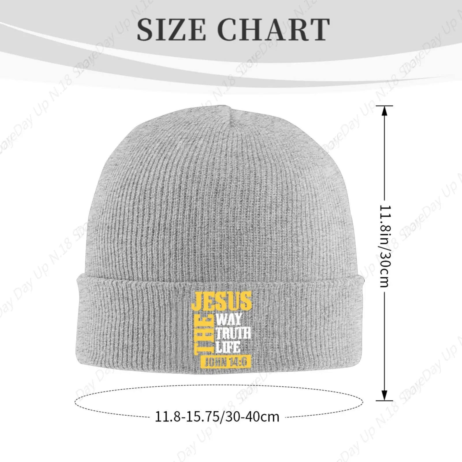 Jesus The Way Truth Life John 14：6 Christian Bible Beanie Hat Women Skull Cap Men Winter Knit Hat Slouchy Hat Gray