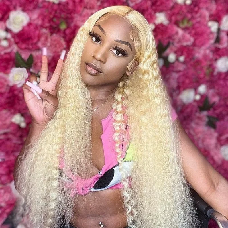 

Бразильский 30 32 дюйма 613 Блондинка 13x4 HD Парик из натуральных волос на кружеве Глубокая волна Бесклеевой вьющийся парик на фронтальной части шнурка для женщин Волна воды