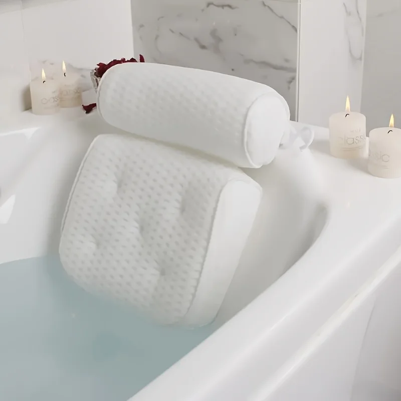 

4D Mesh Bath Pillow with 6 Strong Suction Cups, Ergonomic Bathtub Cushion for Neck & Back Support, Quick-Dry Machine Washable
