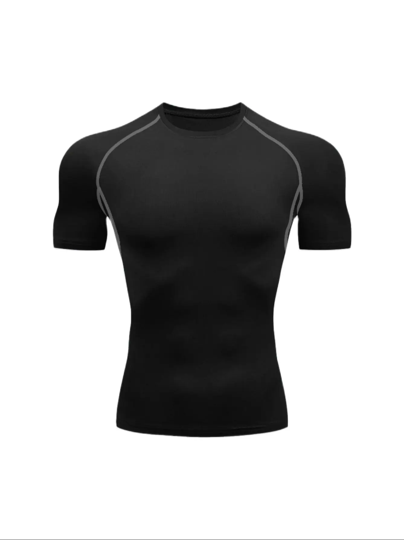 Herren-Fitness-Trainings-T-Shirt, Outdoor, Joggen, Laufsportbekleidung, eng anliegend, dehnbar, atmungsaktiv, Kompressionsoberteil, Sommer