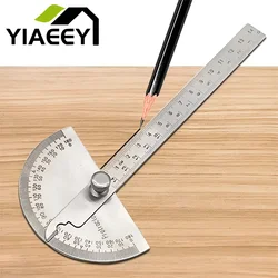 14cm 180 Degree Adjustable Protractor Multifunction Stainless Steel Roundhead Angle Ruler Mathematics Measuring Tool