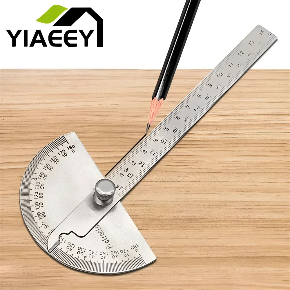 Régua Multifuncional Ajustável em Transferidor de 180 Graus Régua de Ângulo Roundhead Ferramenta de Medição Matemática 14cm Aço Inoxidável