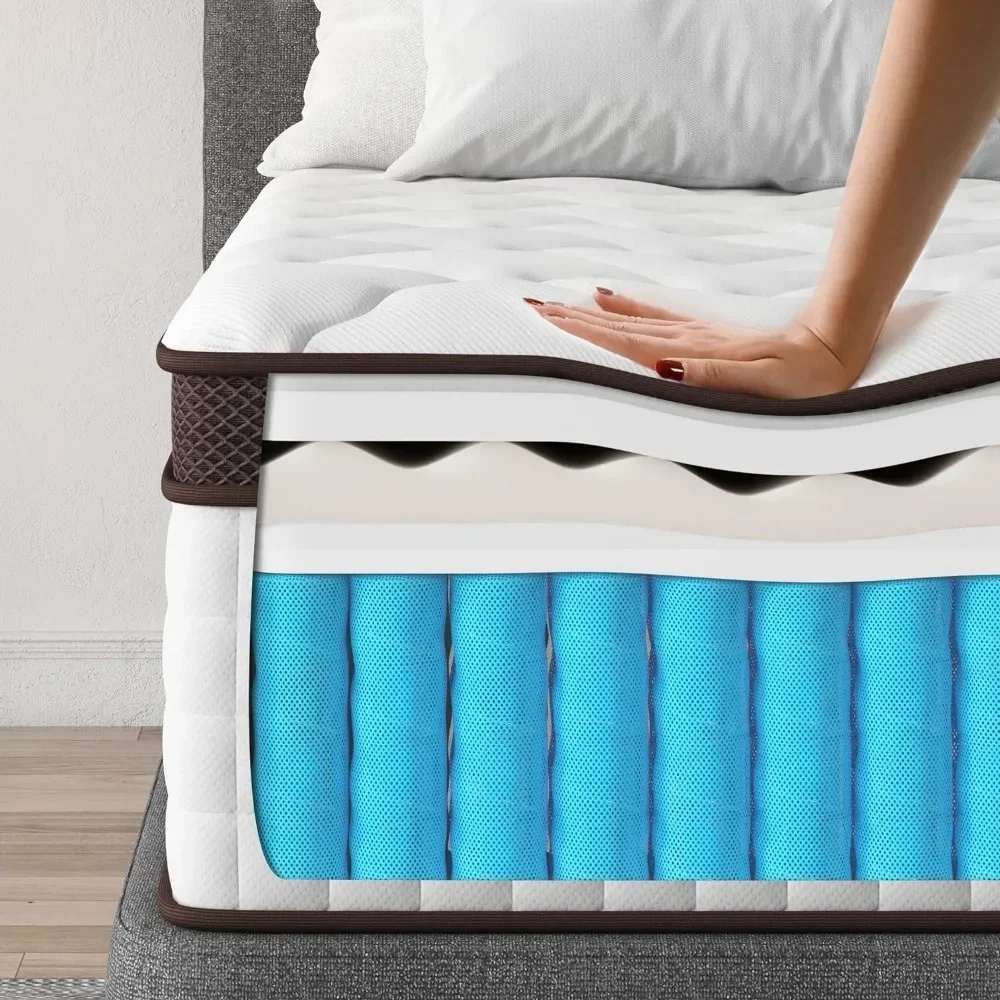 Matelas Hybride en Mousse à Mémoire de Forme, 10 Pouces, avec Ressorts Intérieurs de Poche, pour Isolation de Mouvement et Pression, Moyen et Optimiste, Livraison Gratuite