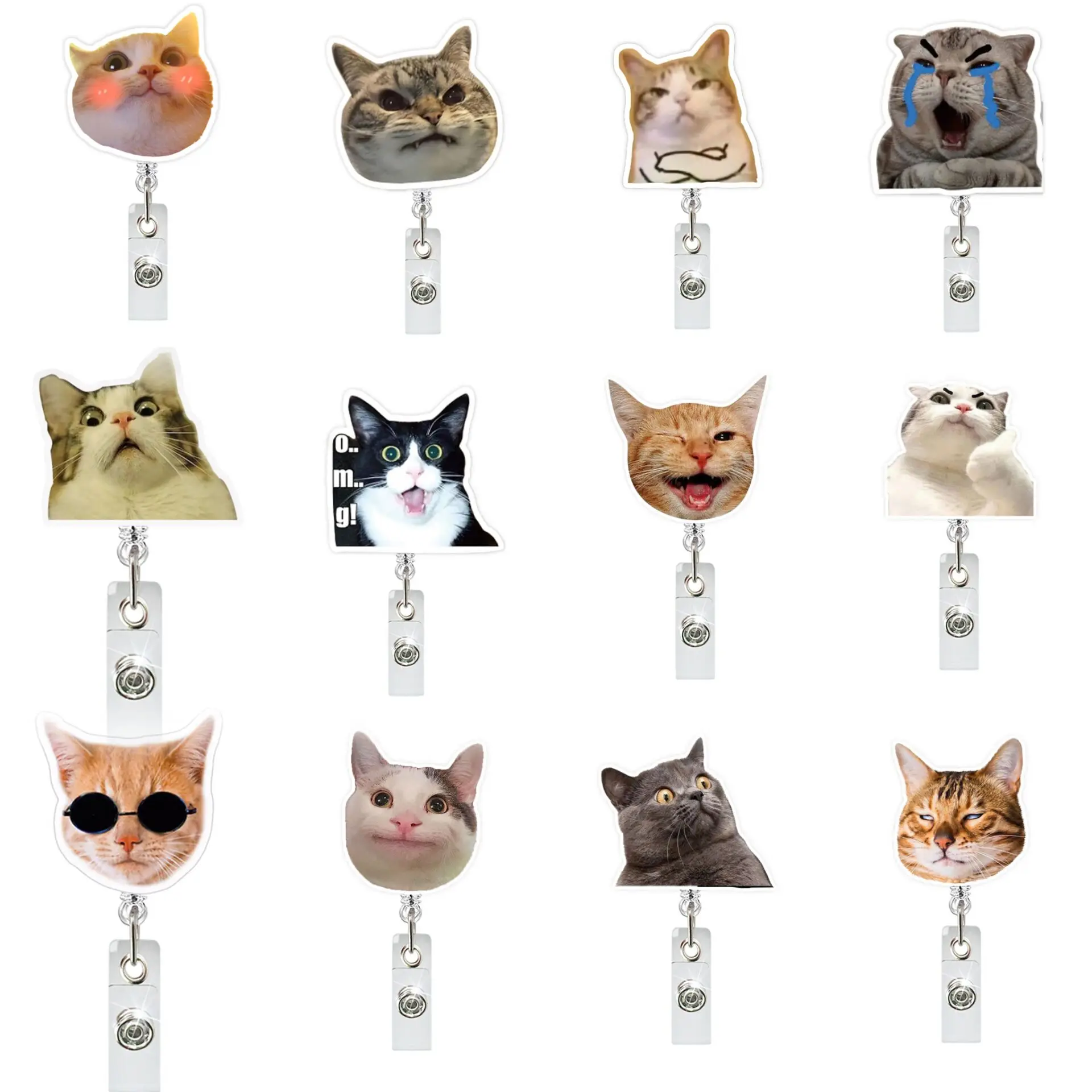 2026 New Design 1 Piece Shiny Acrylic Anime Funny Cat Retractable Nurse Badge Reel Student Doctor ID Card Holder Alligator Clip