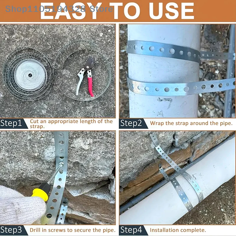 [YA] 1 لفة من شريط فولاذي مجلفن 15 متر شريط معدني متعدد الفتحات مثبت مسبقًا لدعم الأنابيب ولوحة تسجيل طوق العمل المعدني