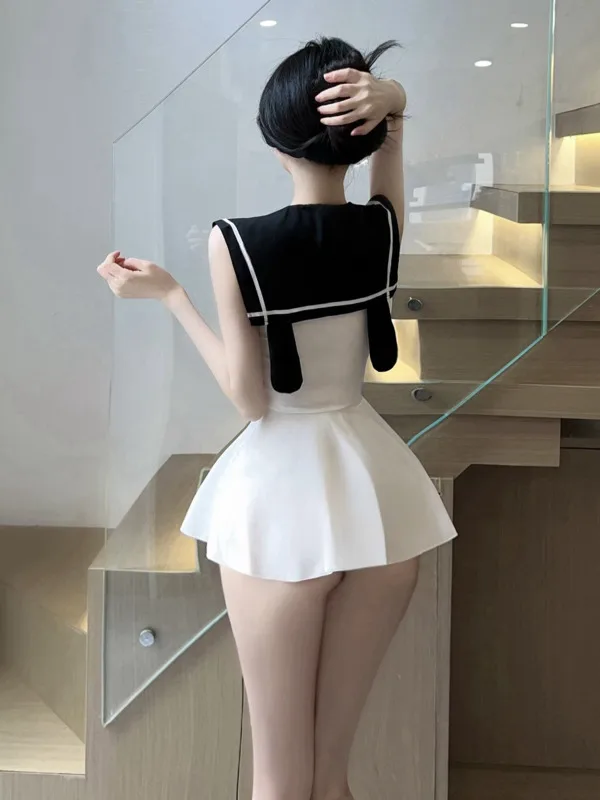 Exotic Summer Fashion Women's Clothing New Style Striped Bow Decoration Sweet and Cute College Style pleated Elegant Dress V8NM