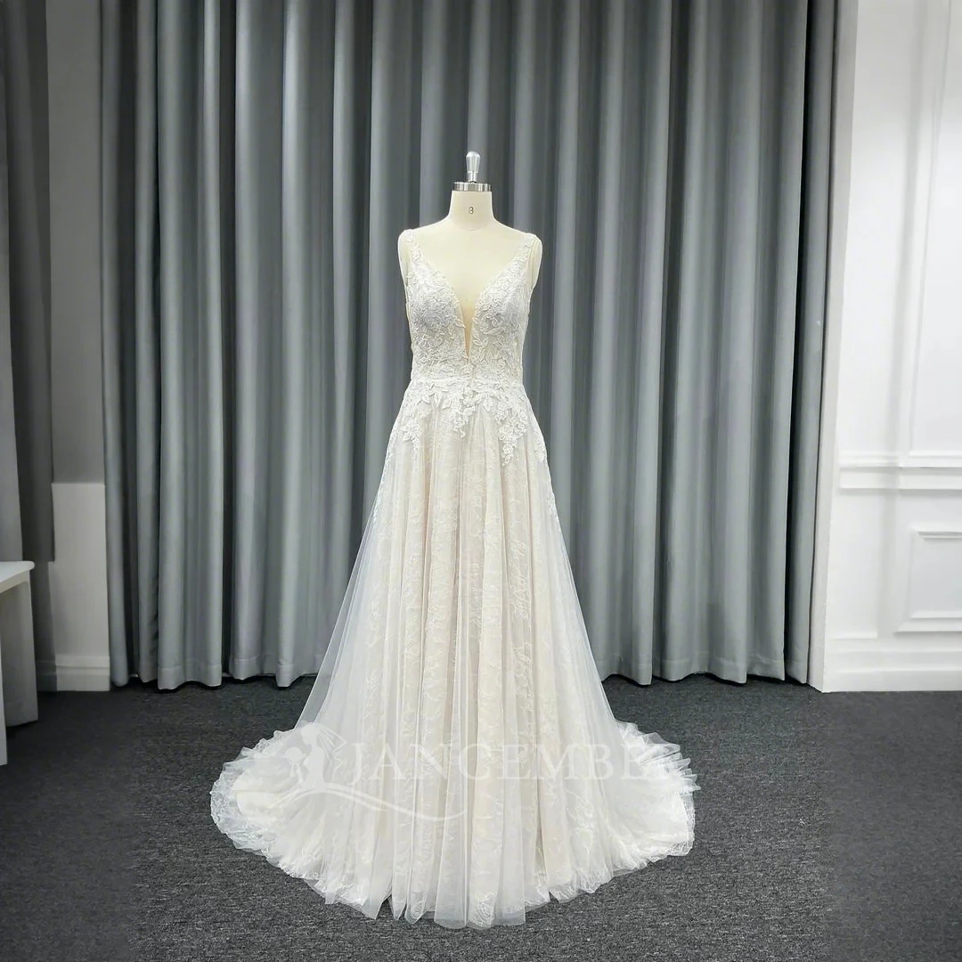 

2025 A-line Lace Wedding Dress Brides Boho Women Sleeveless Scoop Classic Lace Elegant Bridal Gown Customized vestido de novia