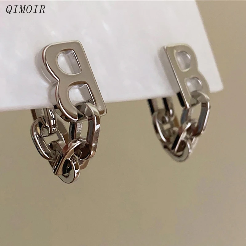 Metal B Letter Link Chain Post Earrings For Women Punk New Styles Fashion Jewelry Trendy Accessories Geometric Hot Sales C1460