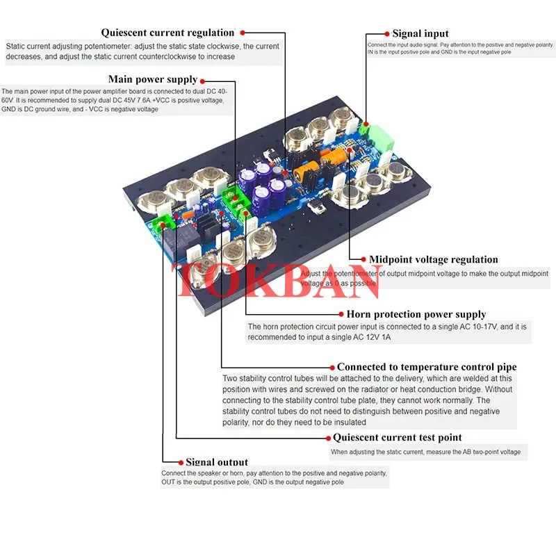 Tokban 1 Pair KSA-100 MKII Class A Amplifier Board 150w*2 High Power Gold Sealed Tube Amplifier Sweet Sound Strong Low Frequency