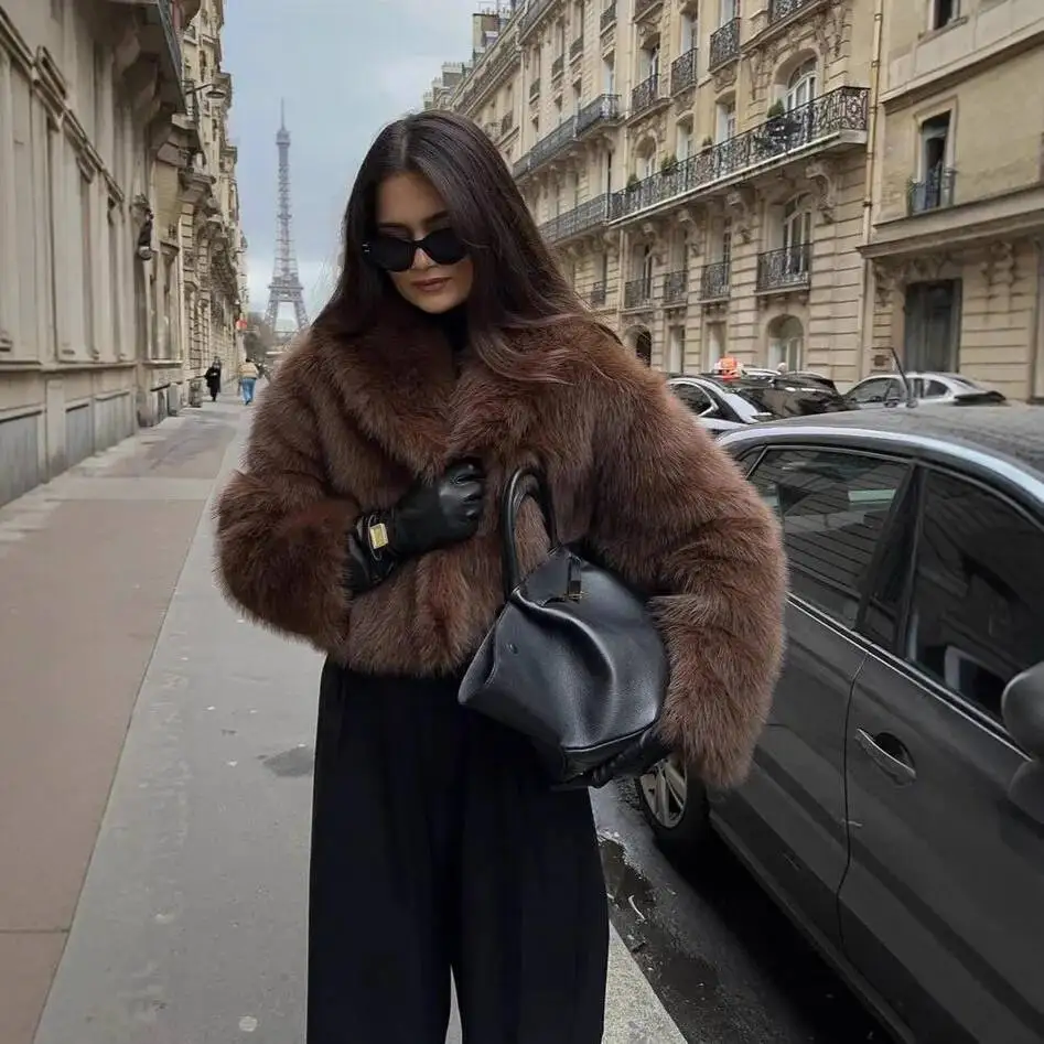 سيدة نمط جديد معطف الفرو الشتاء سميكة الأسود فو الفراء المرأة قصيرة صديقة للبيئة أفخم الفراء سترة #3