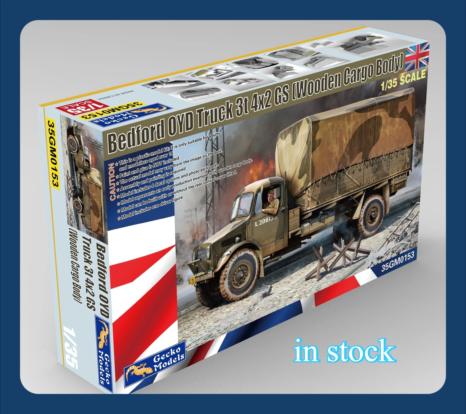 

Gecko Plastic Model Toy Military armored car 35GM0153 1/35 Bedford OYD Truck 3t 4x2 GS (Wooden Cargo Body) Model Kit Ornament