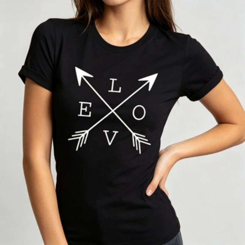 Women Cotton Slim Fit Standard Crew Neck T Shirt Love Crossed Arrows Letter Graphic Casual Valentine Short Sleeve Tee