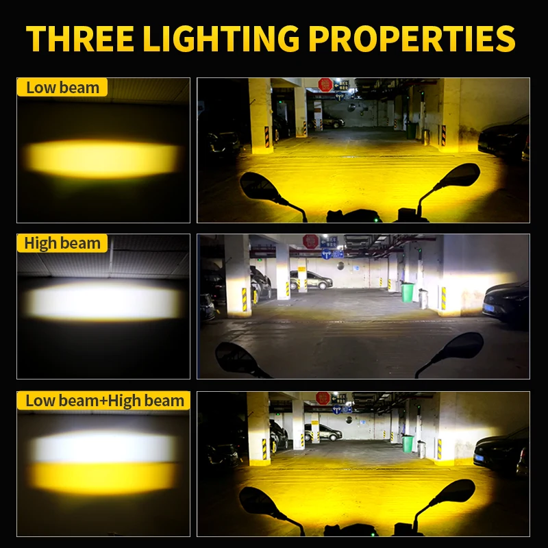 دراجة نارية LED الأضواء العارض عدسة أبيض أصفر مرحبا/منخفضة شعاع القيادة بقعة أضواء الضباب المساعدة led المصابيح الأمامية للدراجات النارية