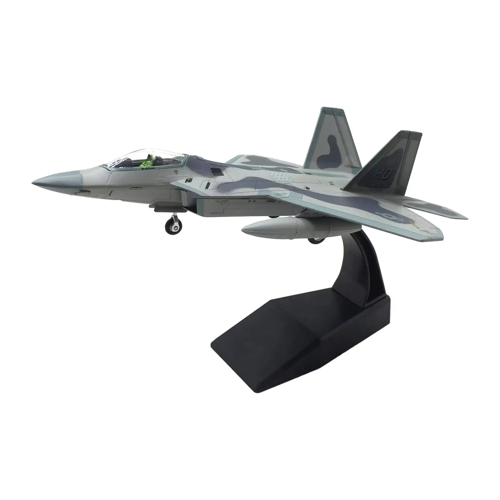 Diecast Fighter 1/100 USA F22 Aircraft, Collectibles Plane Model, Airplane with Base for Bookshelf Home Bedroom Cabinet Cafes