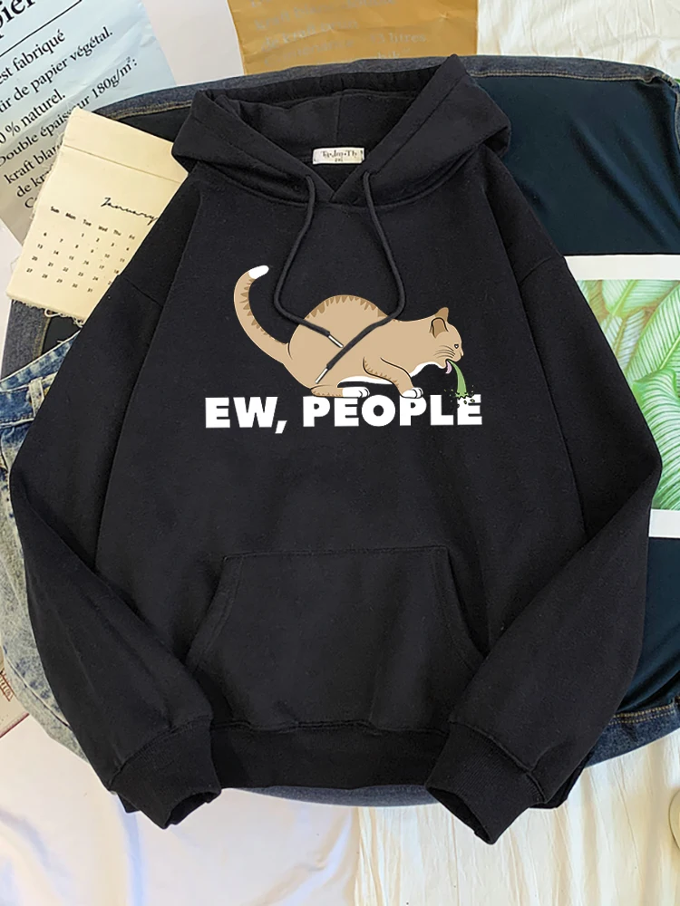 Sudadera con capucha para mujer, ropa informal de gran tamaño con estampado de gato Ew y gente, de manga larga, Popular, de otoño