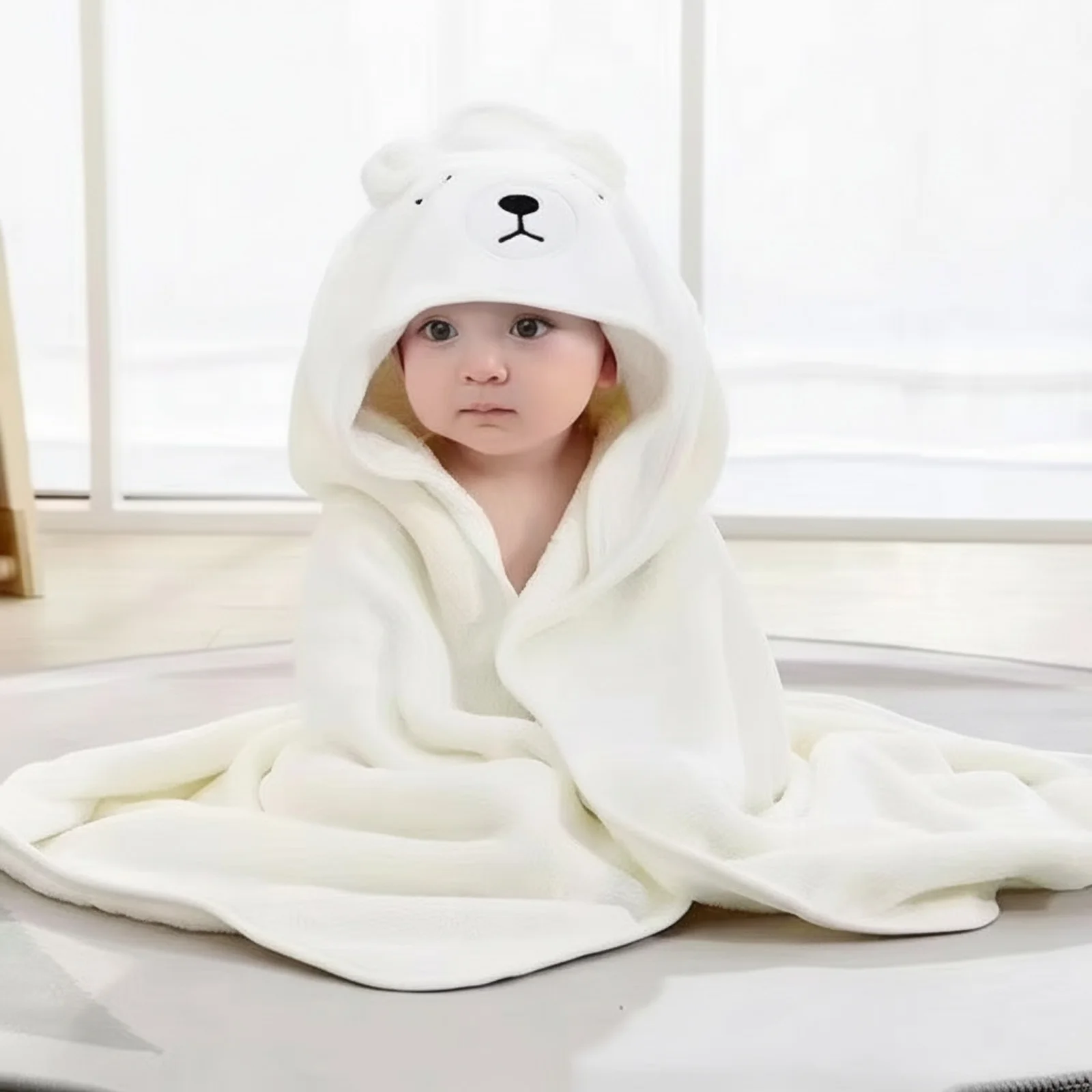 Baby Bath Towel Soft Hooded Bathrobe for Newborns Thickened Coral Fleece Absorbent Wrap Toddler Shower Robe Gift Set