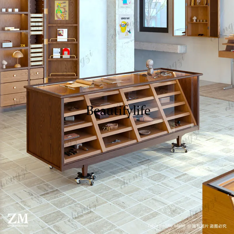 Medieval glass display cabinet, jewelry collection souvenir optical store, display rack, island cabinet