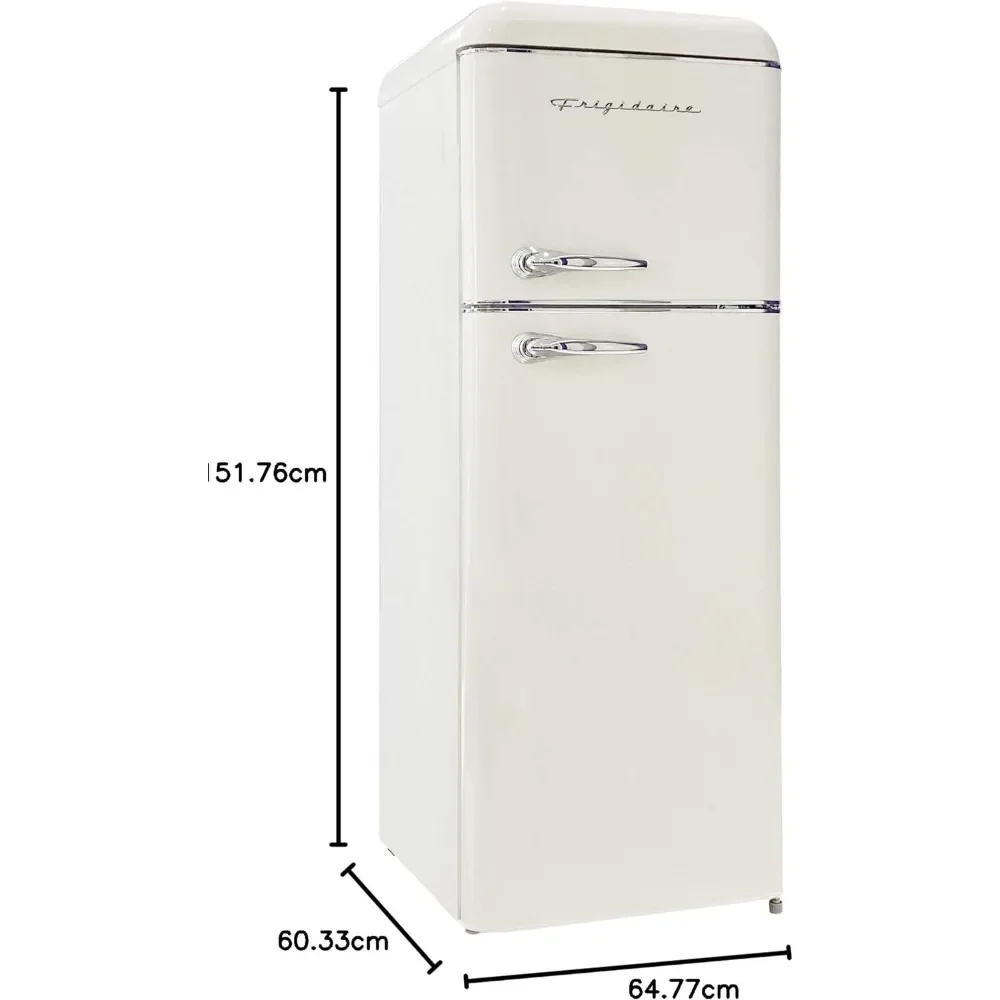 EFR756-RED EFR756، ثلاجة ريترو بحجم شقة ببابين مع فريزر علوي، مقابض كروم، 7.5 قدم مكعب