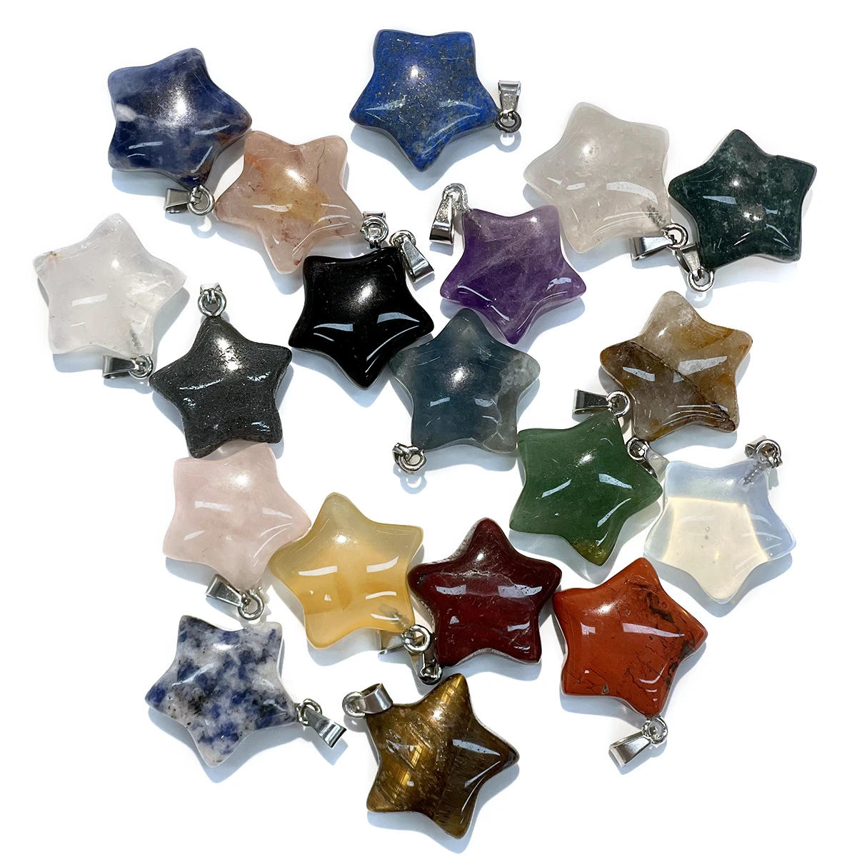 21x23mm Star-Shaped Pendant Natural Stone Crystal Agate Quartz Charms for Jewelry Making DIY Necklaces Earrings and Accessories