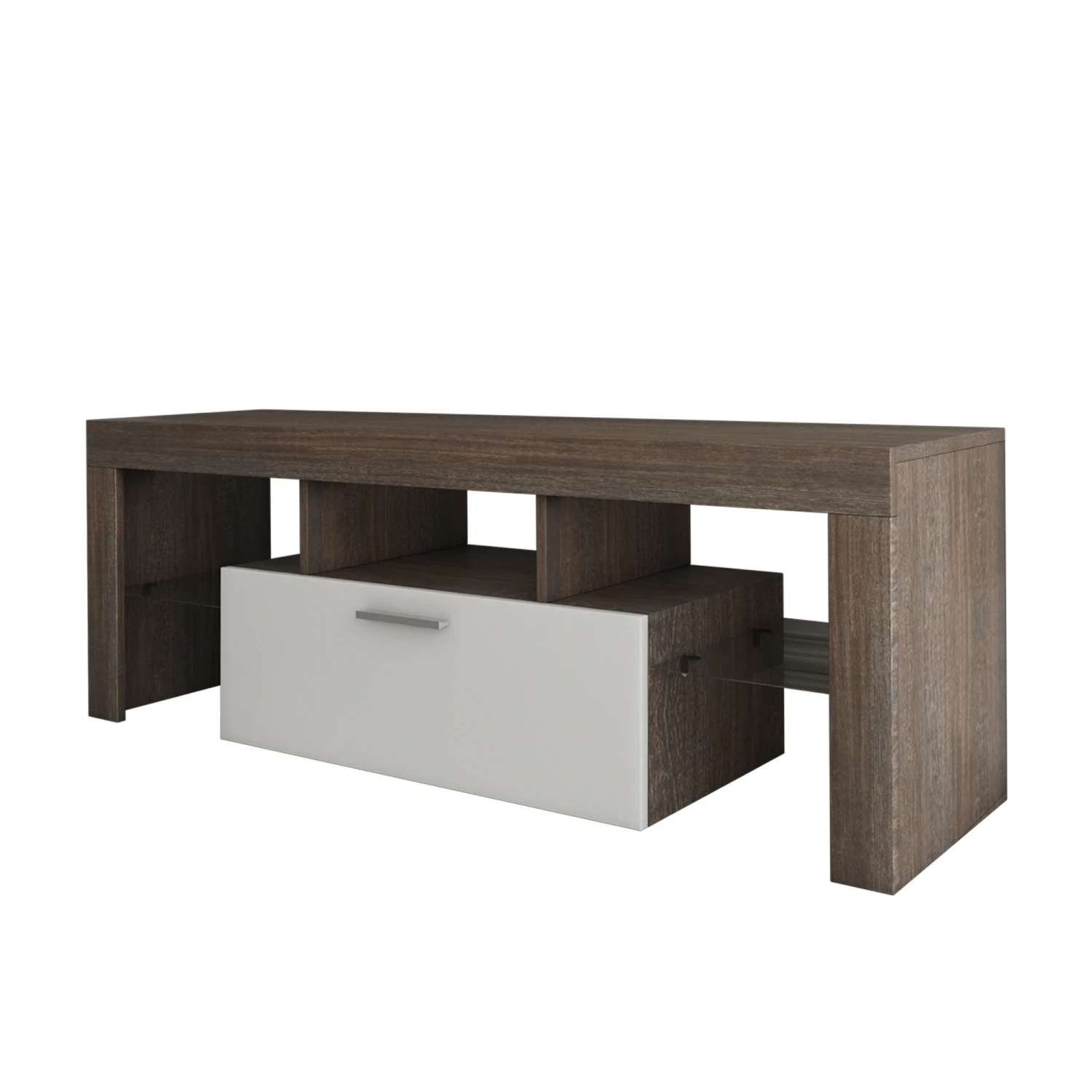 Soporte de TV moderno y sencillo de montaje rápido de 20 minutos, color marrón, con estante de vidrio templado, mueble de suelo, mueble de pared para TV, color marrón