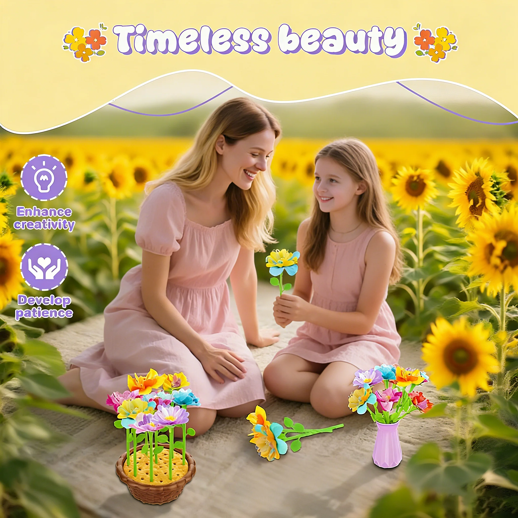 Zestaw do samodzielnego wykonania bukietu kwiatów dla dzieci HYES, edukacyjny zestaw do rękodzieła, aranżacja kwiatów DIY, zabawka dla dzieci, robienie własnego prezentu na urodziny, święta