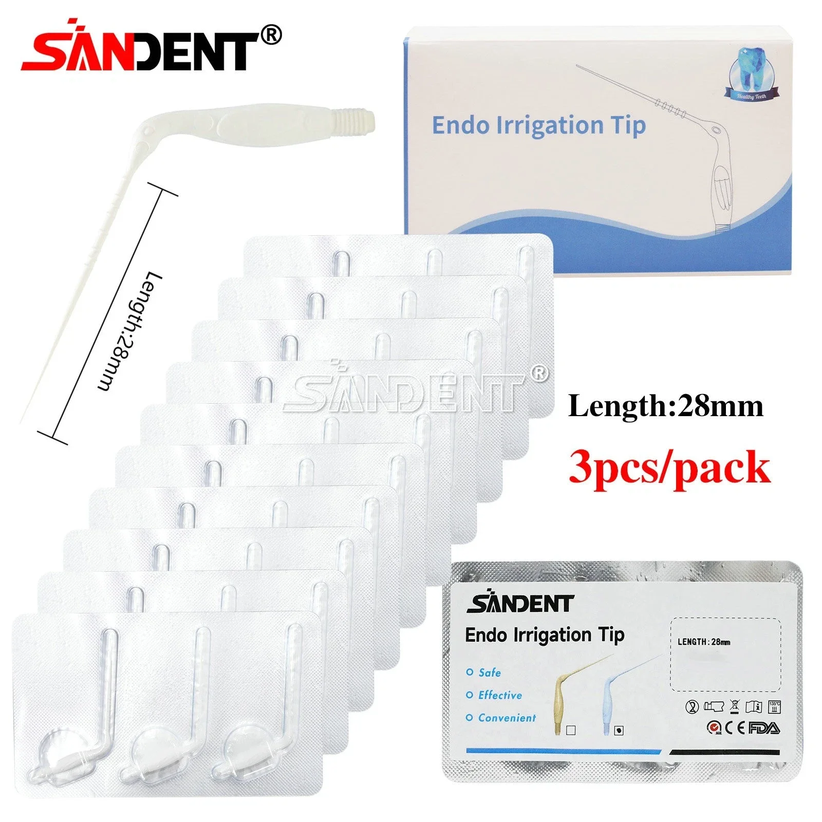 30PCS/10 Packs Dental Endo Irrigation Tip Disposable Root Canal Rinsing Tips Syringe Needle  28mm