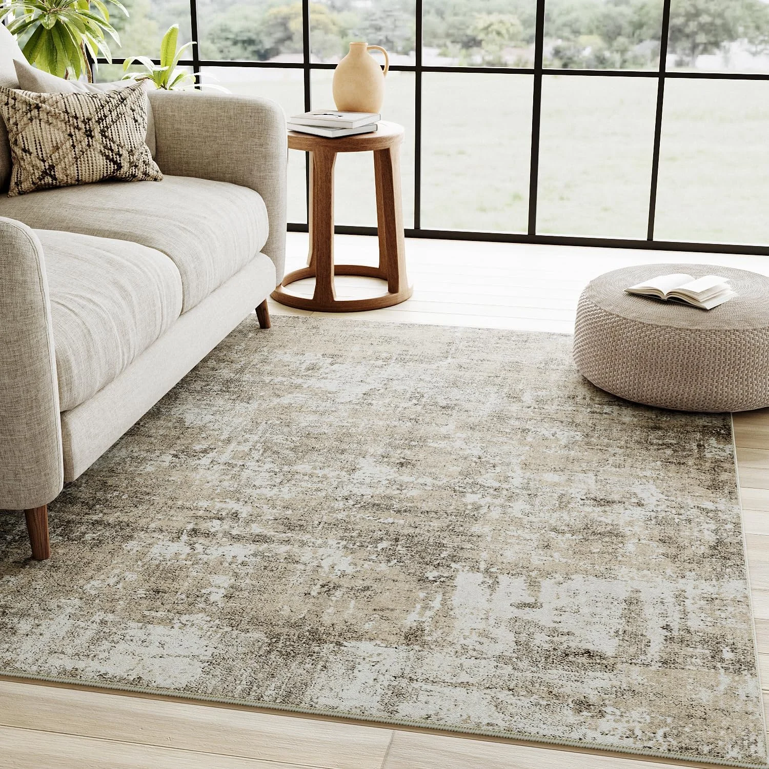 

Machine Washable Area Rug Modern Abstract Neutral Office Door Mat Indoor AccentCarpet Distressed Throw Rug Bedroom Living Dini