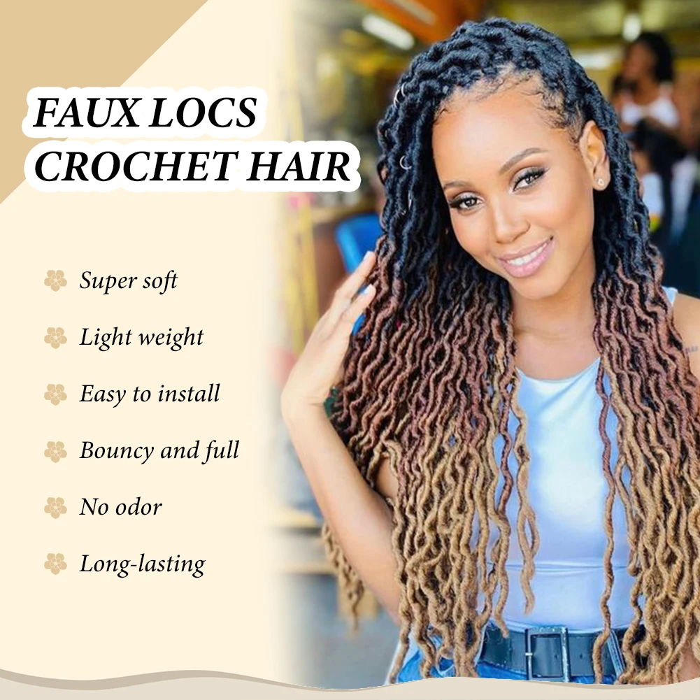 Goddess Faux Locs Crochet Hair, 18 ", Wavy, pouvez-vous psy Locs, Ombre Soft Locs, African Roots, Synthetic Braiding Hair Extensions