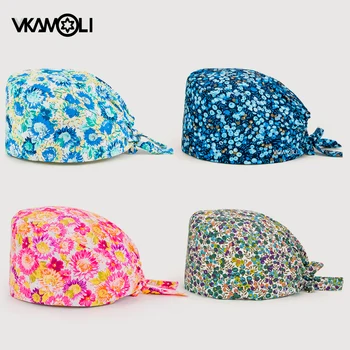 Womens nurse medical scrubs cap Health Dental beauty salon Lab operator Print Hat cappello da lavoro regolabile Scrub berretto chirurgico