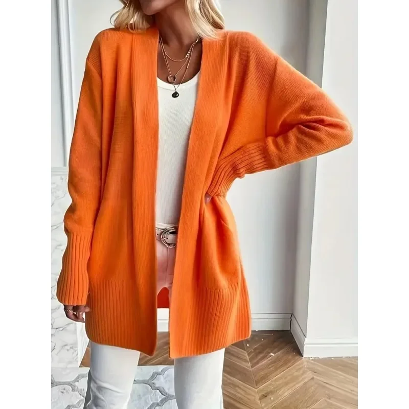 

Plus Size 1XL-5XL Women's Autumn Solid Color Knitted Cardigan Casual Loose Sweater Coats