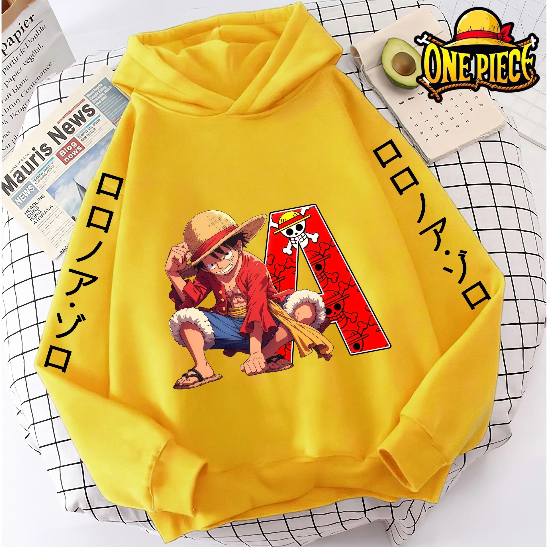 

Kids Spring Autumn Hoodies One Piece Luffy Anime Manga Cartoon Pullover Sweatshirt Funny Letter ABCD Boys Casual Clothes Tops