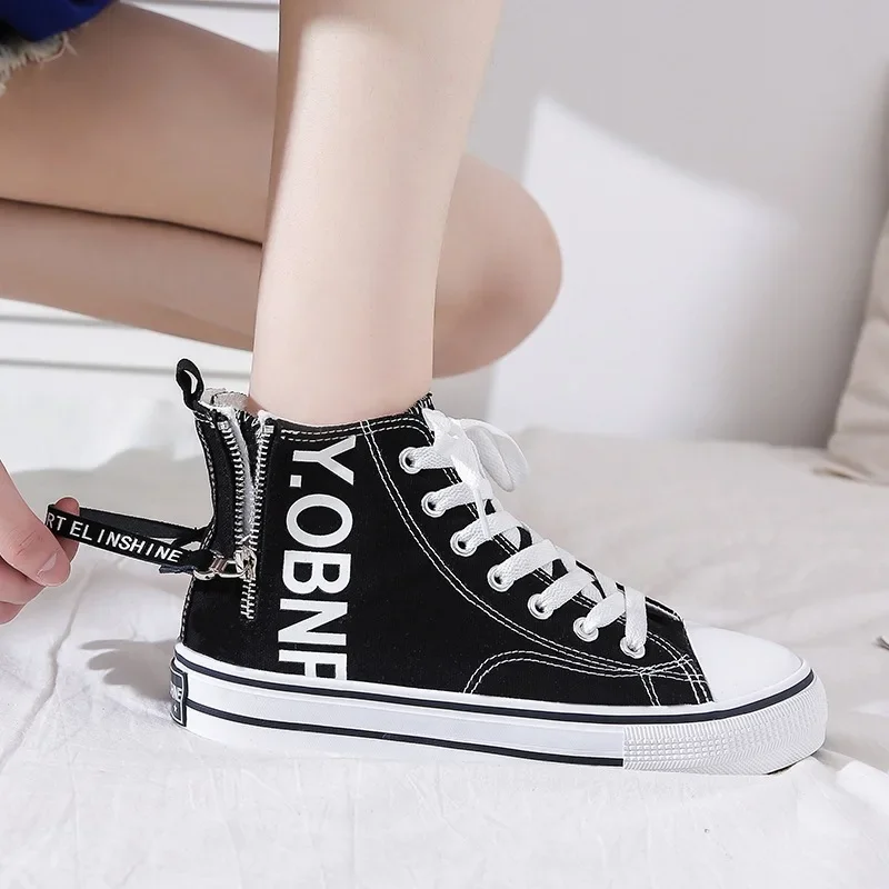 High Top Canvas Shoes for Women Autumn New Anti Slip Women Sports Shoe White Strap Board Shoe Comfort Women Shoe Vulcanize Shoe