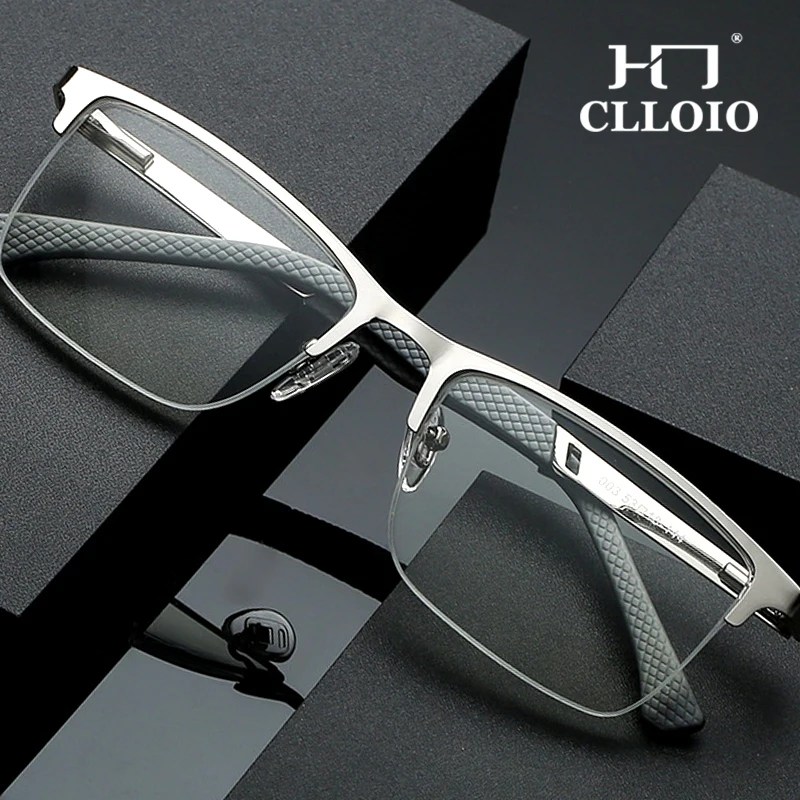 

CLLOIO New Progressive Multifocus Reading Glasses Men Business Anti Blue Light Presbyopic Glasses Spring Hinge Diopters Eyewear