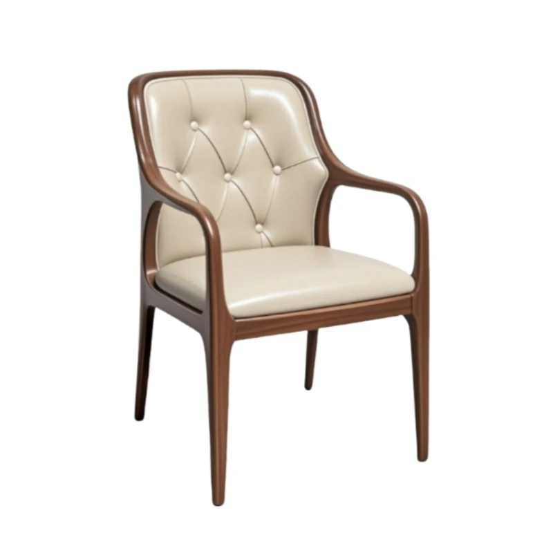 

Nordic solid wood leather dining ch air tea chair modern Chinese back sofa